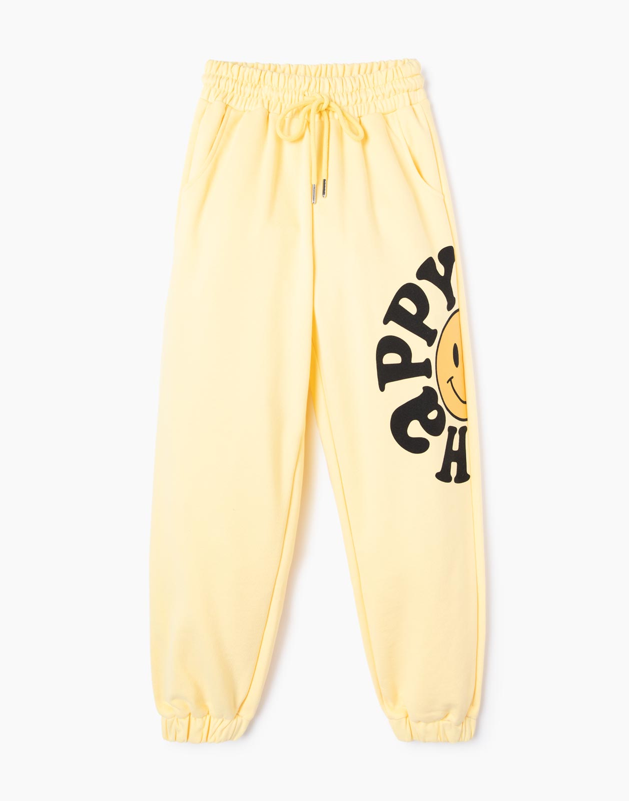 Светло-жёлтые спортивные брюки Jogger с принтом для девочки р.134