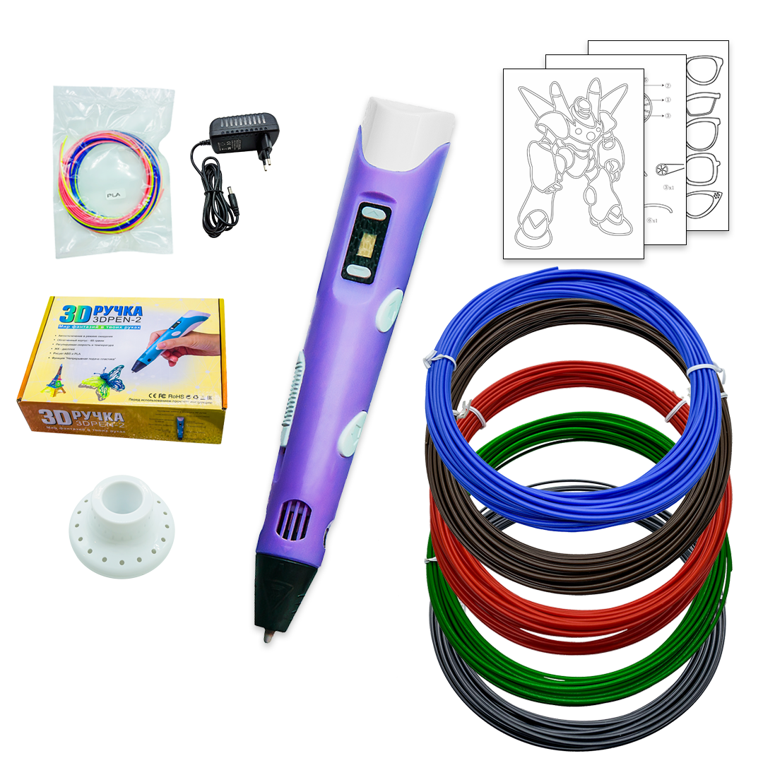 

3D ручка 3Dpen2 фиолетовая с набором дополнительного пластика РОБОКОМБАТС 3dpen2v-rc10, 3Dpen2