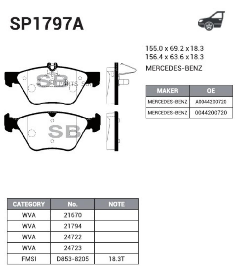 

Колодки Передние Mercedes E W211 4-Matic Sp1797a Sangsin brake арт. SP1797A