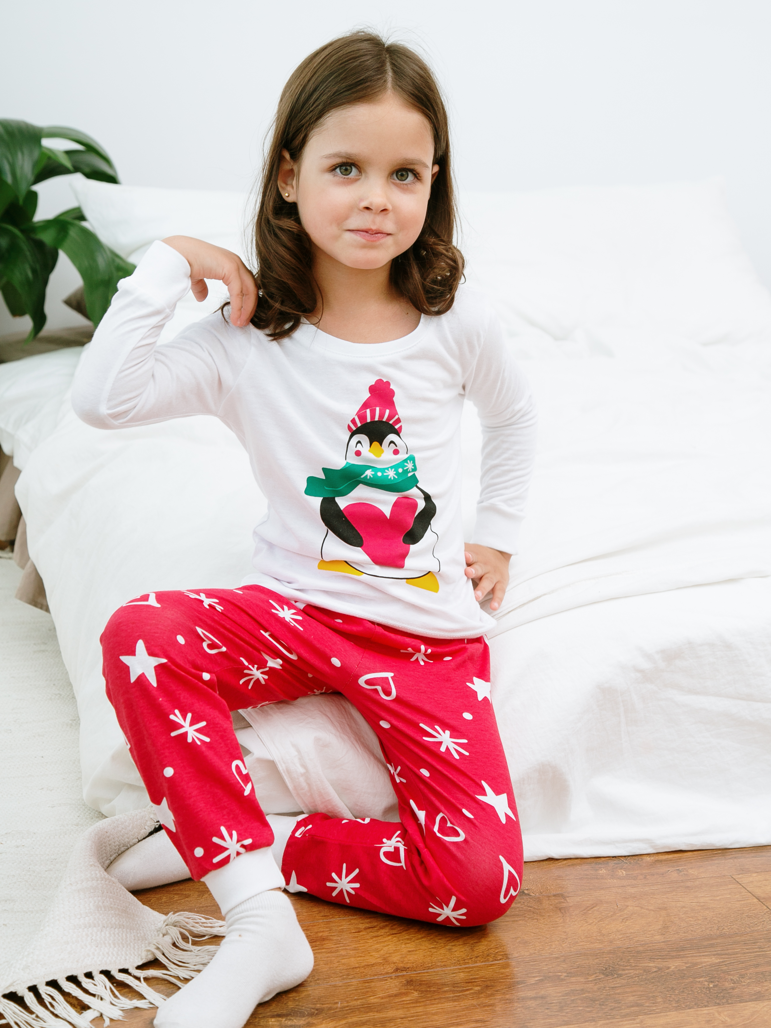 Пижама детская Ohana kids Pingvinred, белый, красный, 110