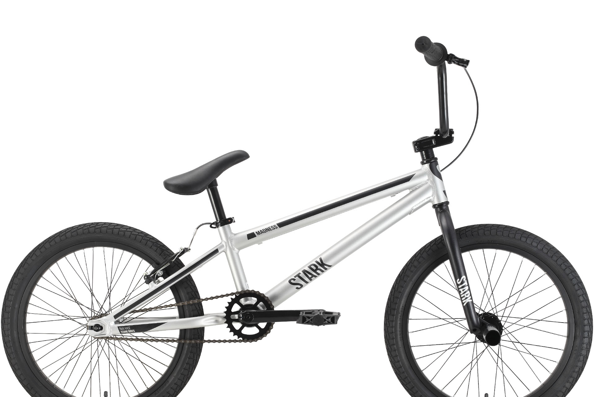 

Велосипед STARK Madness BMX Race (2022), BMX (взрослый), рама 9", колеса 20", серебристый/