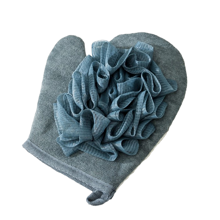 Мочалка-варежка для тела массажная со скрабером Доляна Афродита, 19x21 см, цвет серый