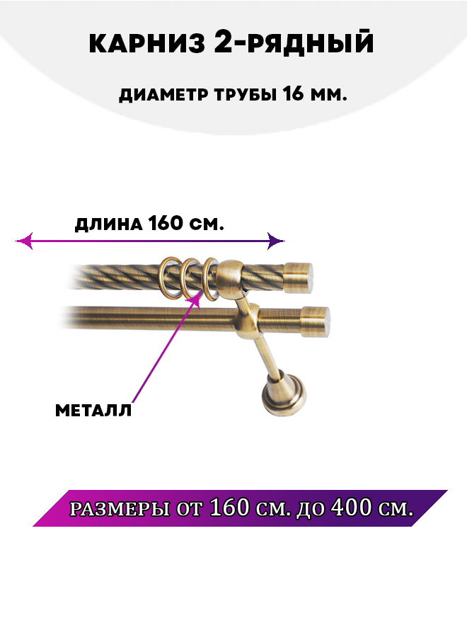 

Карниз металлический Lux Decor двухрядный Заглушка 16 м, Золотистый, Заглушка