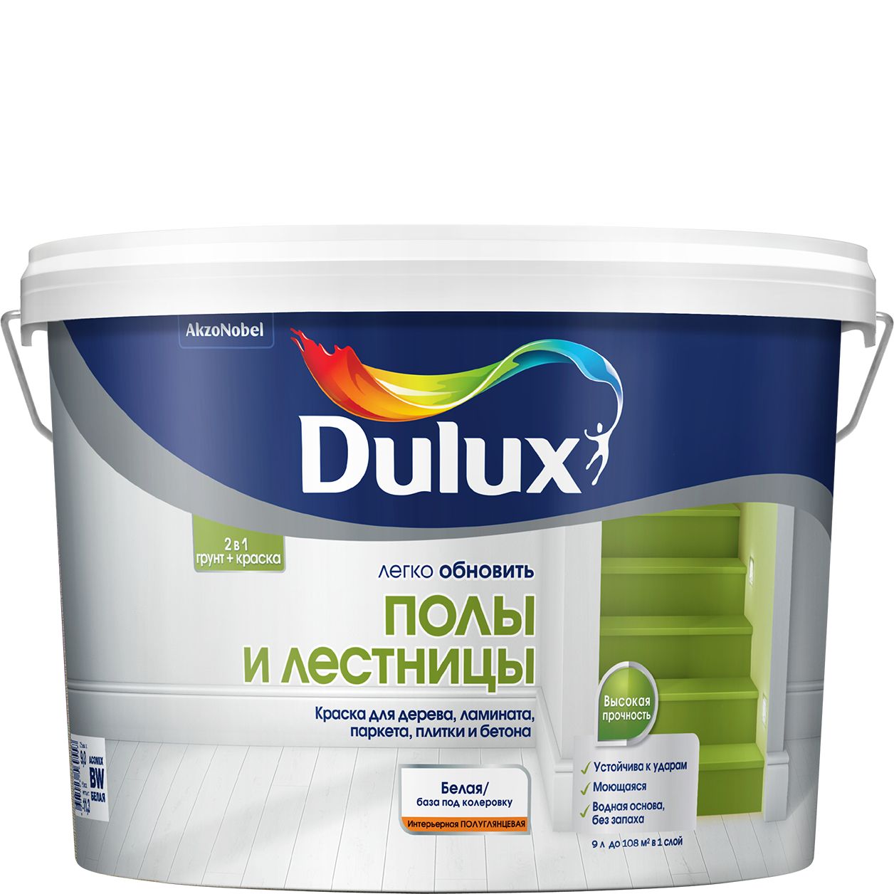 фото Краска dulux полы и лестницы, полуглянцевая, база bw, 9 л