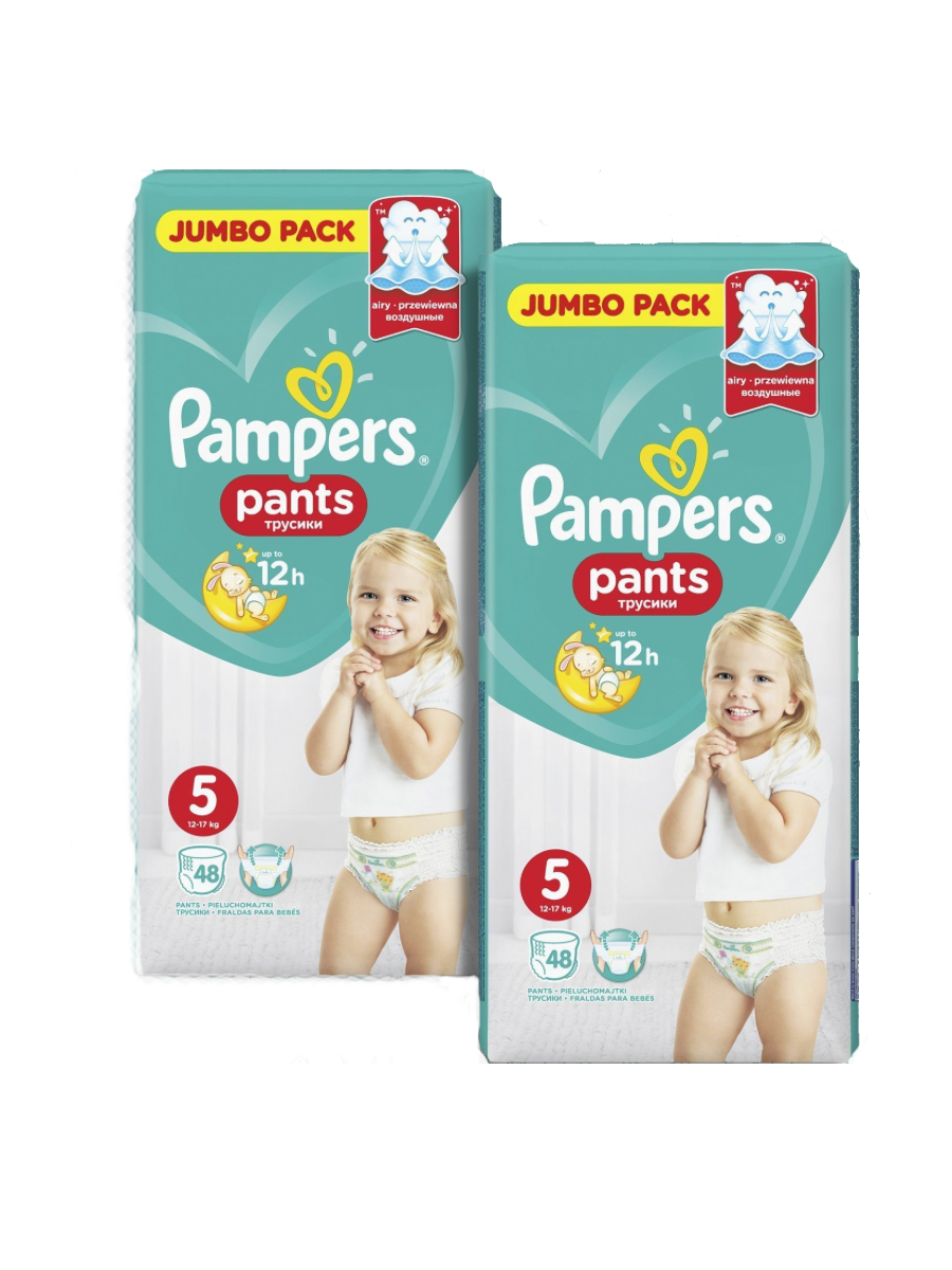 

Трусики Pampers Pants, для малышей 12-17 кг, размер 5, 48шт+48шт