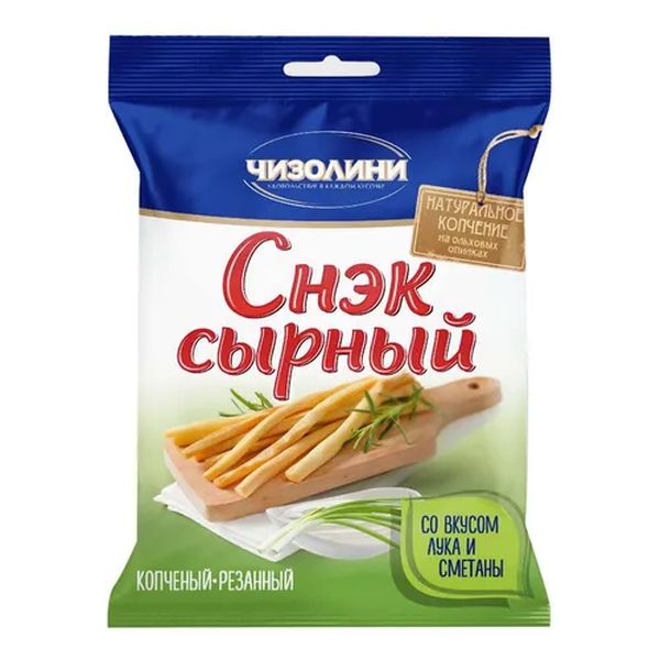 фото Сырные снеки чизолини копченые со вкусом лука и сметаны 40% бзмж 30 г