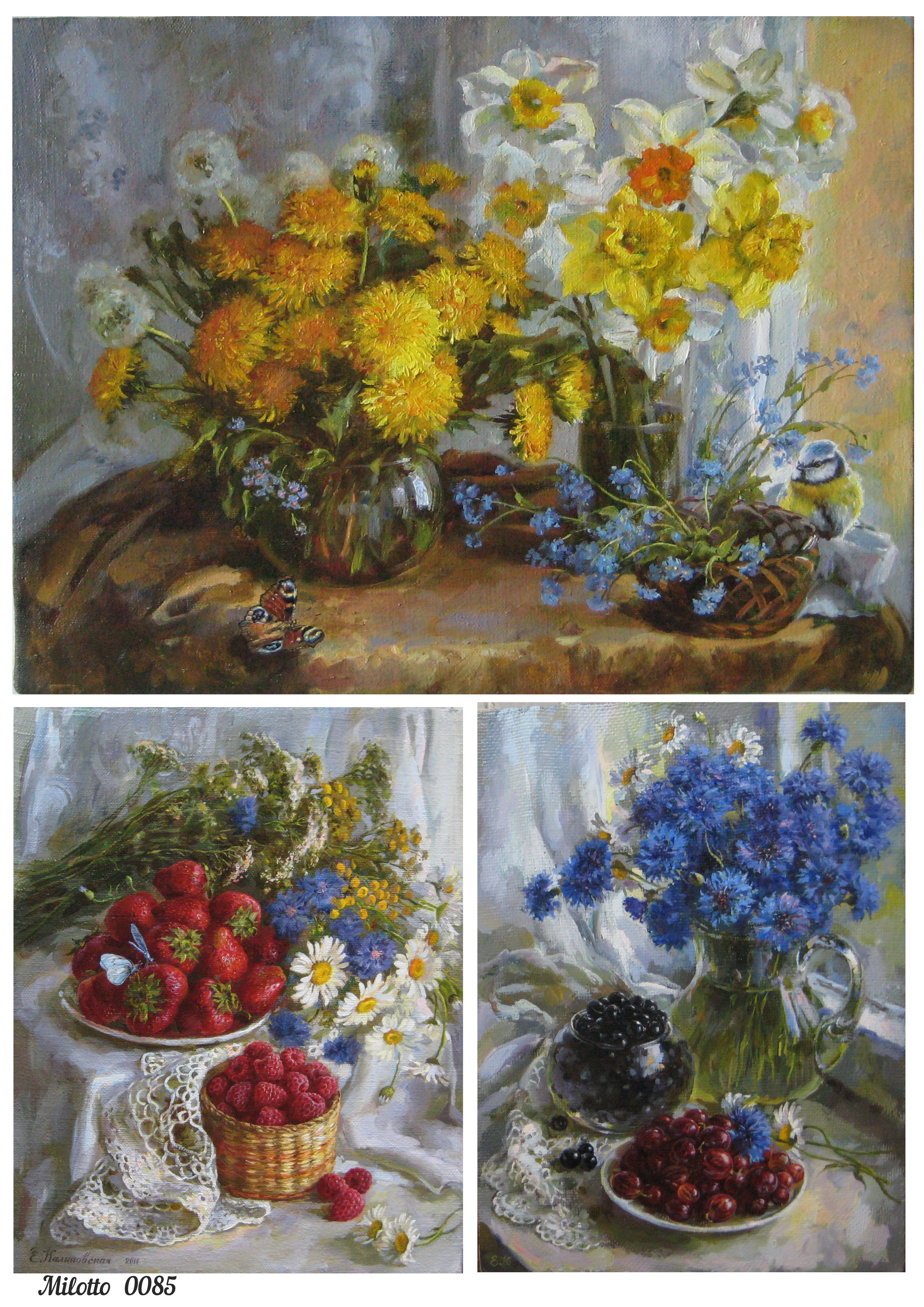 

Рисовая бумага для декупажа карта А4 Milotto 0085 натюрморт цветы ягоды