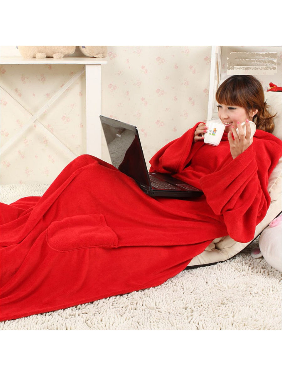 фото Одеяло-плед с рукавами snuggie (снагги) (цвет: красный ) nobrand