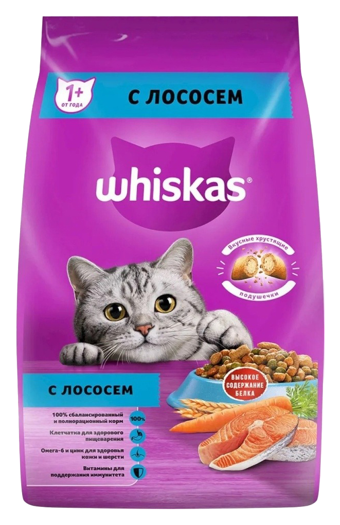 

WHISKAS WHISKAS АППЕТИТНЫЙ ОБЕД для взрослых кошек c лососем с нежным паштетом (1,9 + 1,9