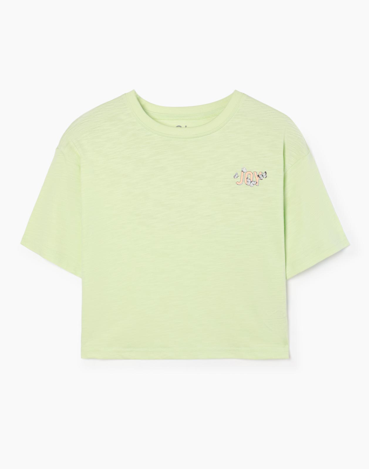 Салатовая укороченная футболка с принтом для девочки 12-14л/158-164
