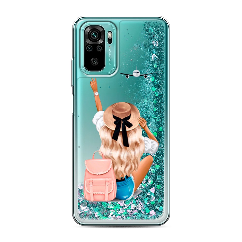 

Жидкий чехол с блестками "Автостопом самолетом" на Xiaomi Redmi Note 10