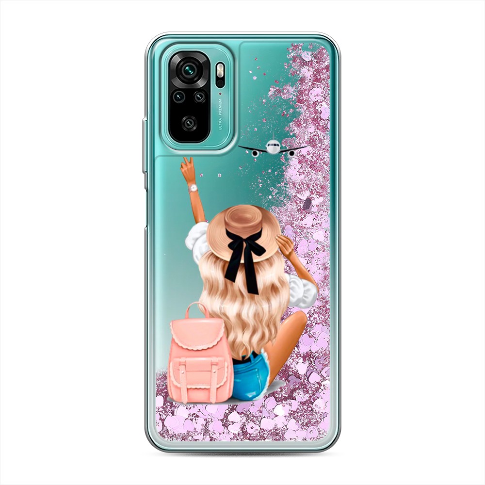 

Жидкий чехол с блестками "Автостопом самолетом" на Xiaomi Redmi Note 10