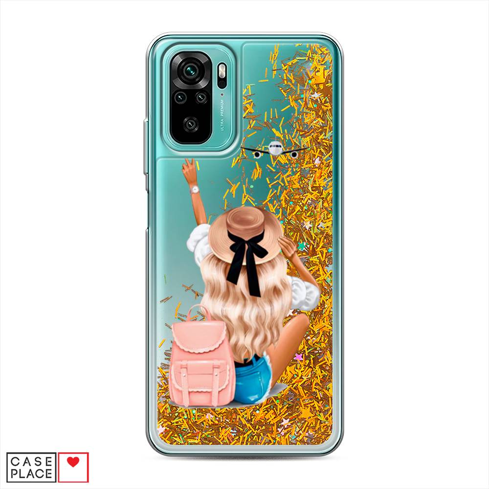 фото Жидкий чехол с блестками "автостопом самолетом" на xiaomi redmi note 10 awog