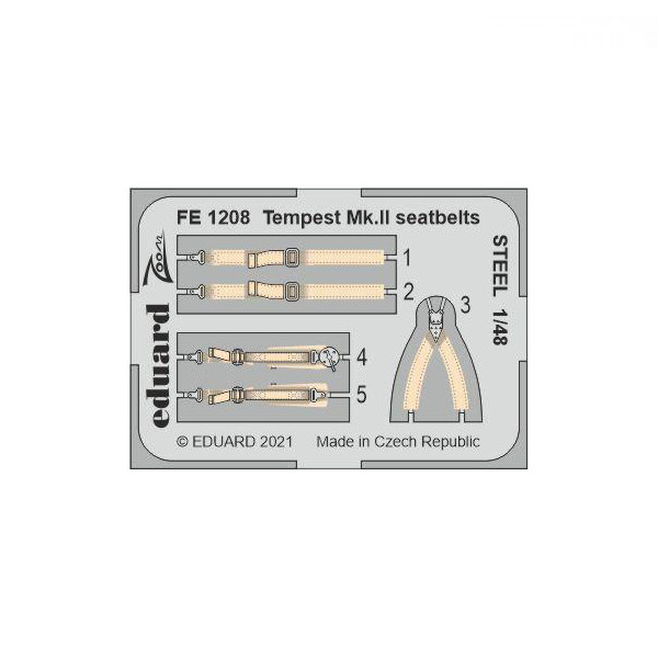 

FE1208 Eduard 1/48 Фототравление для Tempest Mk. II стальные ремни, Однотонный, FE1208