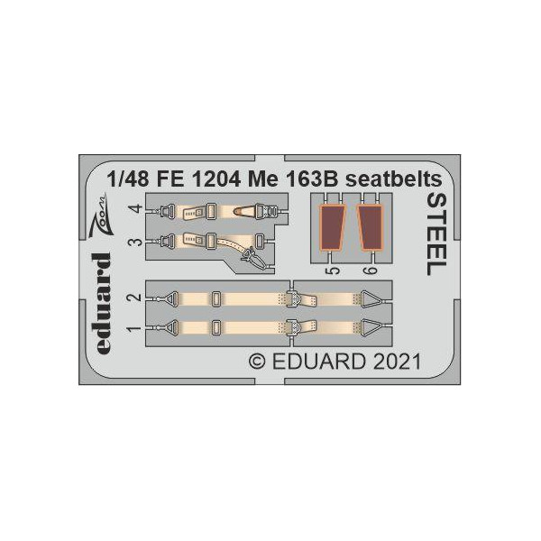 

FE1204 Eduard 1/48 Фототравление для Me 163B seatbelts STEEL, Однотонный, FE1204