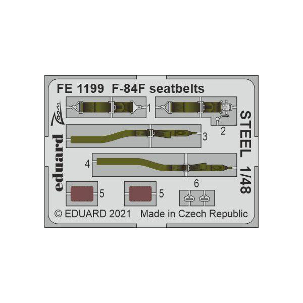 

FE1199 Eduard 1/48 Фототравление для F-84F стальные ремни, Однотонный, FE1199