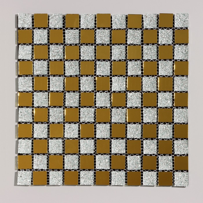 Панель самоклеящаяся 30*30см мозайка клетка серебристо-золотая