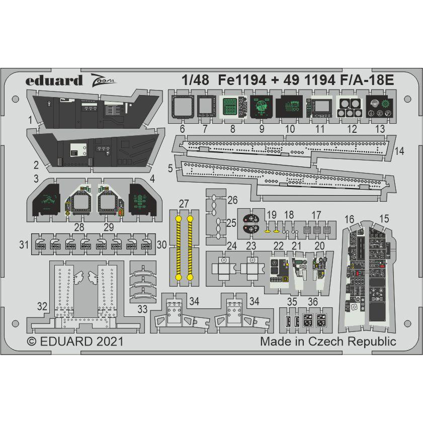 

FE1194 Eduard 1/48 Фототравление для F/ A-18E, Однотонный, FE1194