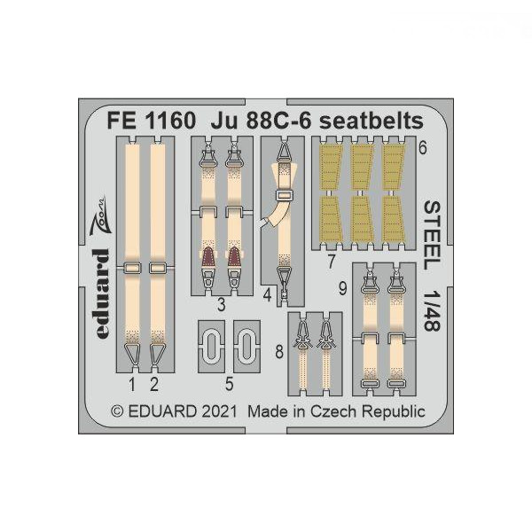 

FE1160 Eduard 1/48 Фототравление для Ju 88C-6, стальные ремни, Однотонный, FE1160