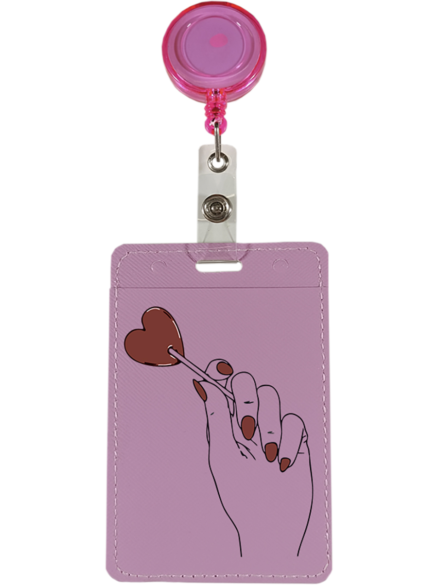 Чехол бейдж для пропуска и карт ELOLE DESIGN на рулетке с принтом Heartbreaker розовый