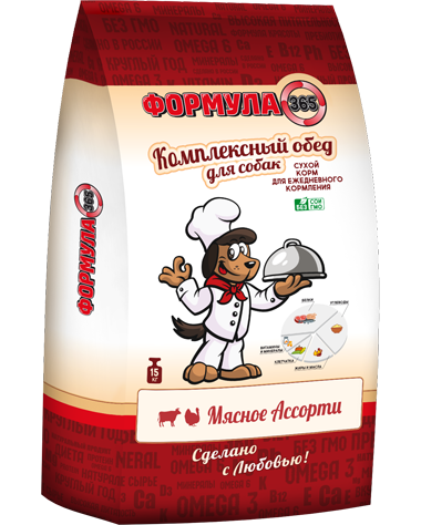 фото Сухой корм для собак формула 365 комплексный сухой обед, мясное ассорти, 15кг