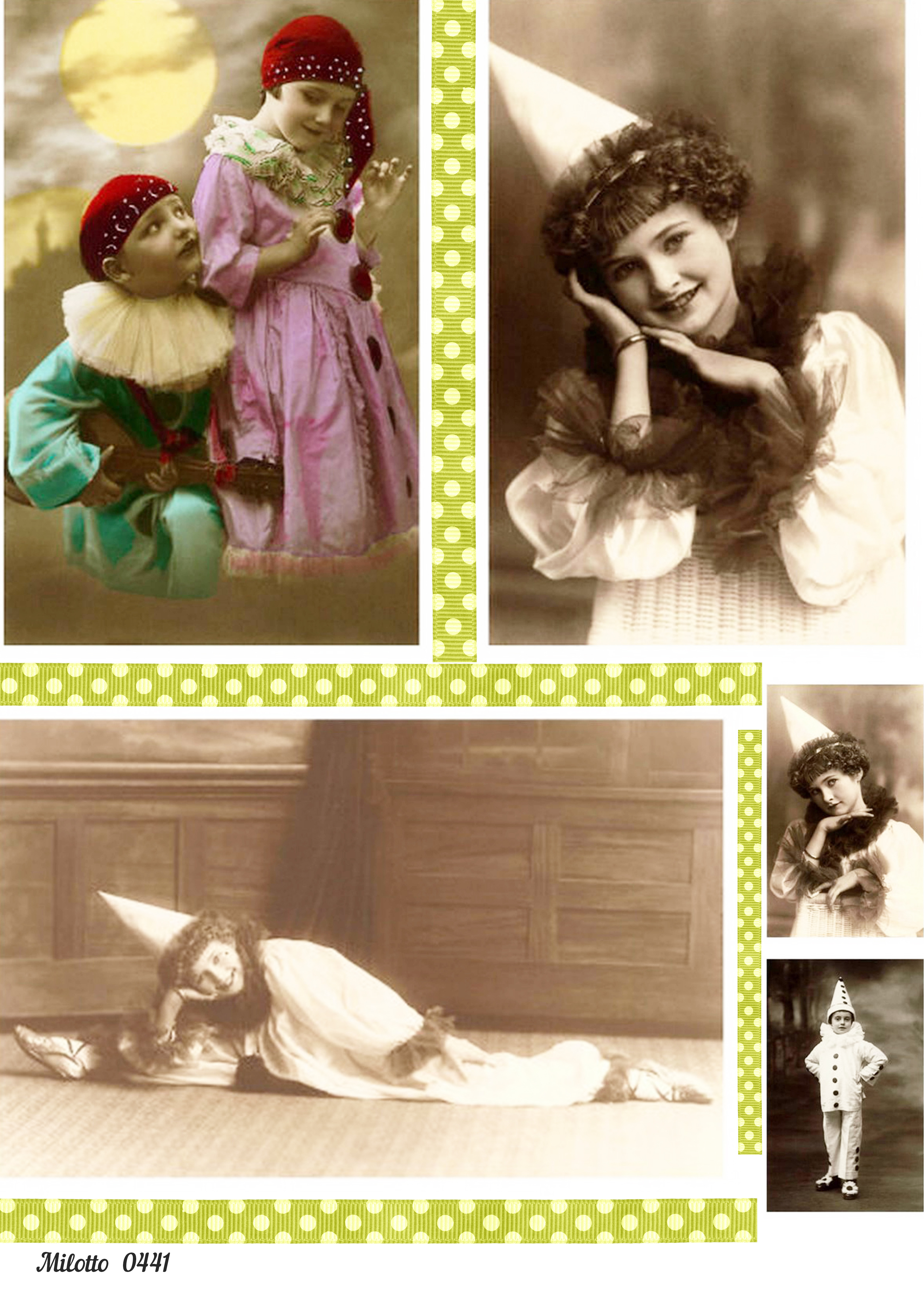 

Рисовая бумага для декупажа карта А4 Milotto 0441 дети клоун старое фото винтаж