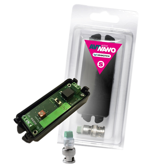 

Комплект для передачи видеосигналов до 5 Мп по витой паре AVT-Nano Active S (до 900 м)