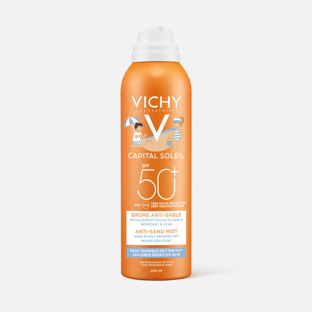 Спрей-вуаль для лица и тела Vichy Capital Soleil SPF 50+ детский, антипесок, 200 мл