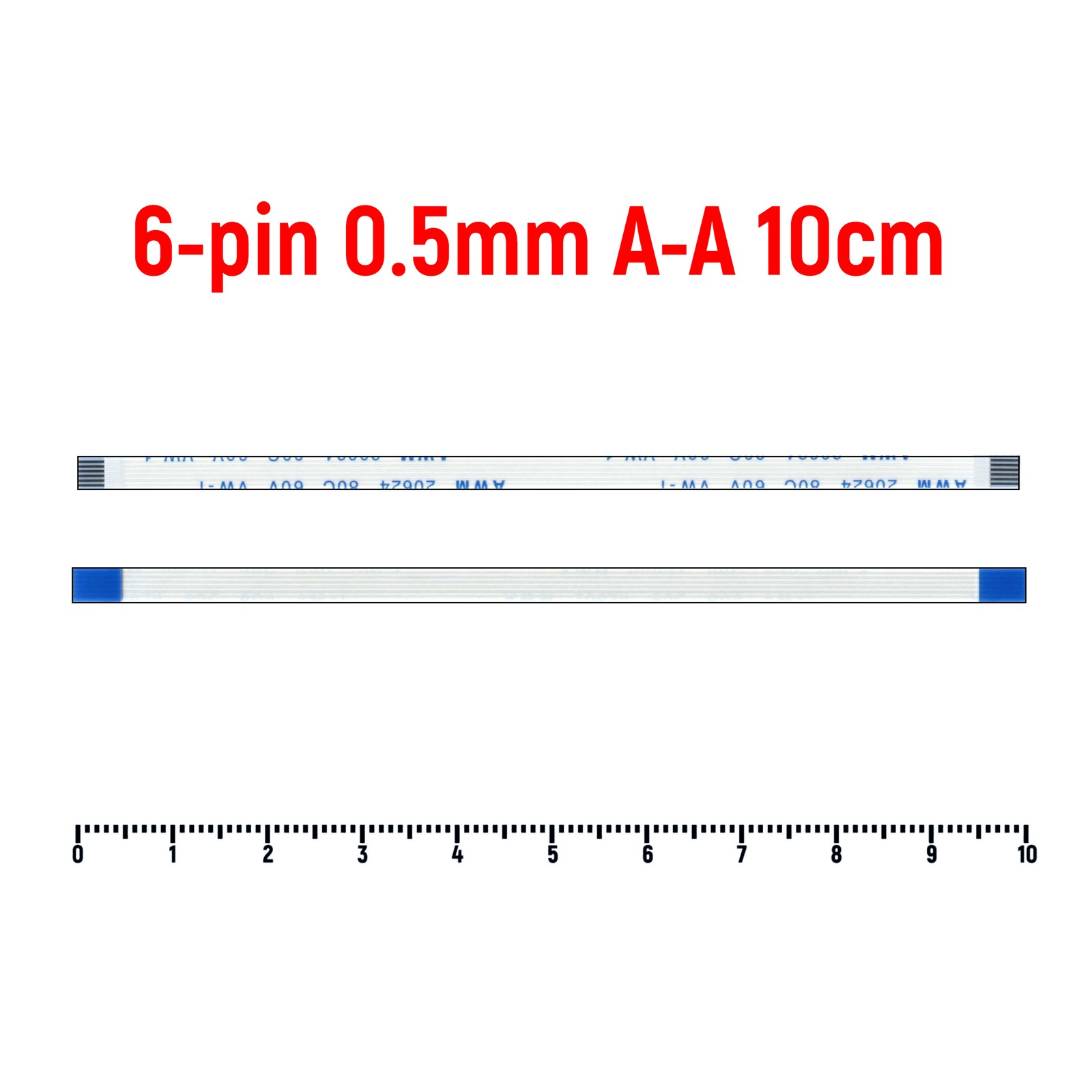 Шлейф FFC 6-pin Шаг 0.5mm Длина 10cm Прямой A-A AWM 20624 80C 60V VW-1