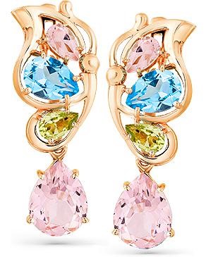 

Серьги женские из золота Magic Stones 02-2-664-2100-020, хризолит/топаз/морганит, 02-2-664-2100-020