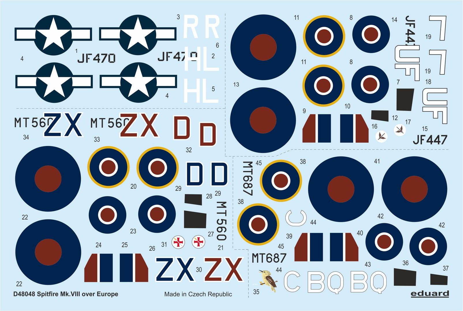 

D48048 Eduard 1/48 Декаль для Spitfire Mk. VIII над Европой, D48048