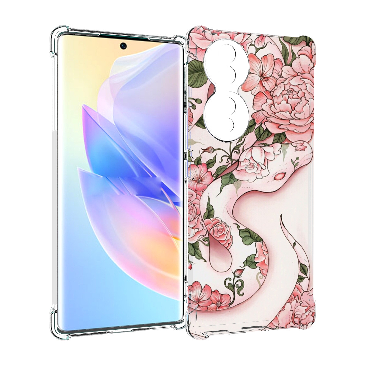 

Чехол MyPads змея-в-розовых-цветах женский для Honor 70, Прозрачный, Tocco