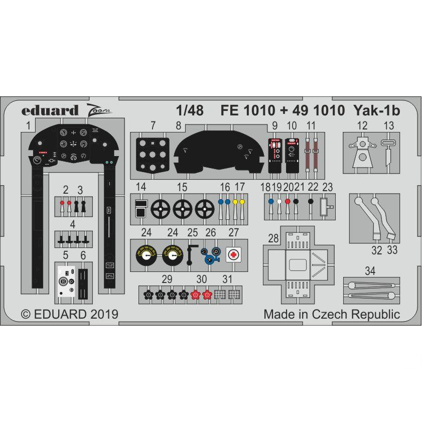 

FE1010 Eduard 1/48 Фототравление для Як-1б, Однотонный, FE1010