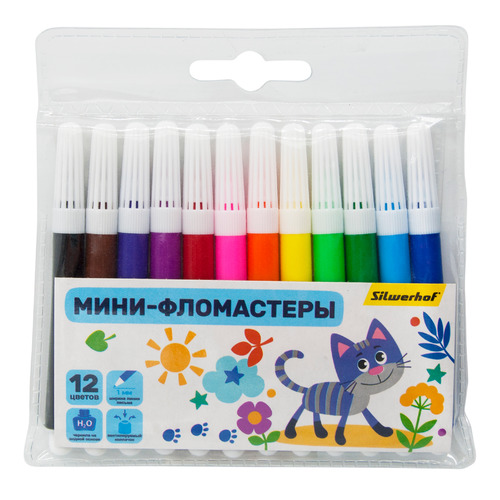 

Упаковка фломастеров Silwerhof Веселые друзья, 12 цв., пакет с европодвесом, Разноцветный, Веселые друзья