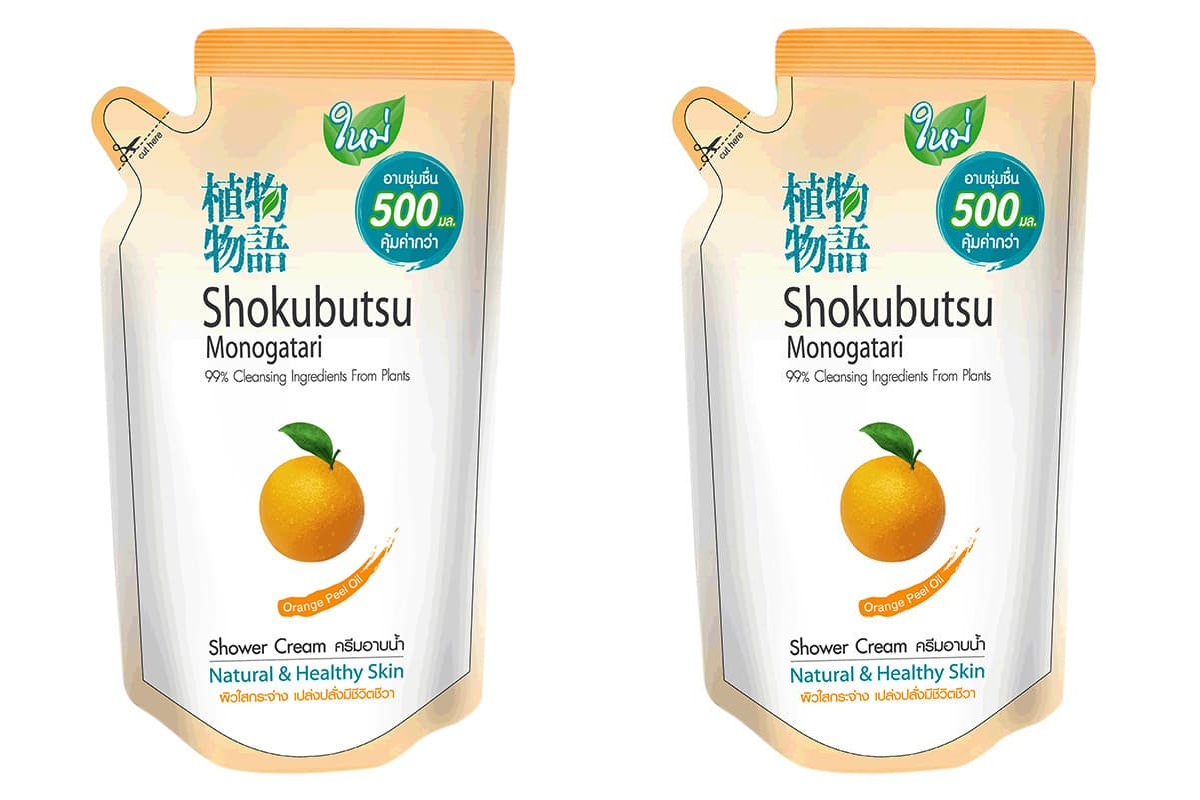 Крем-гель для душа  CJ Lion Shokubutsu с апельсиновым маслом, мягкая упаковка, 500 мл 2шт