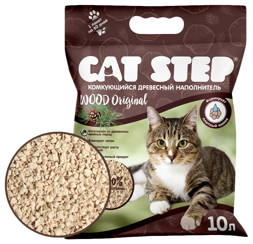 фото Наполнитель туалетов для кошек cat step wood original, древесный, 10 л, 4 шт