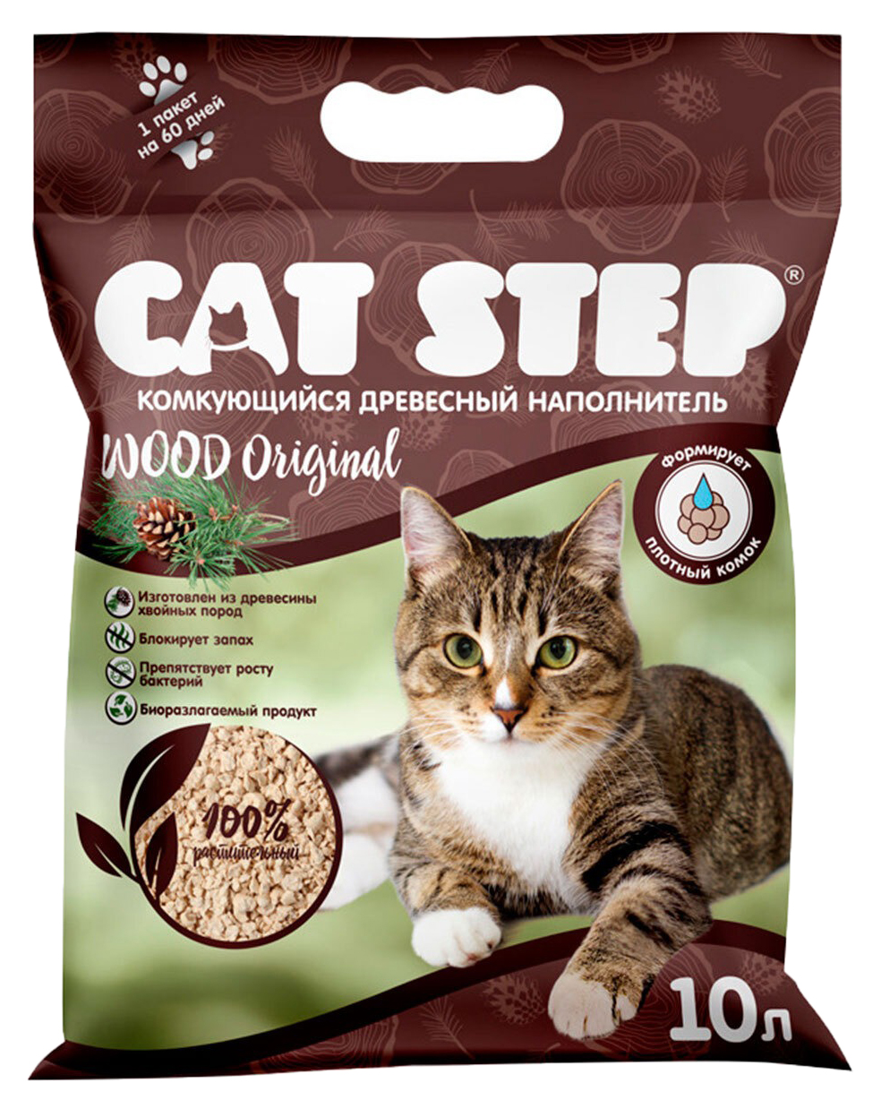 фото Наполнитель для кошек cat step wood original, древесный комкующийся, 2шт по 10л