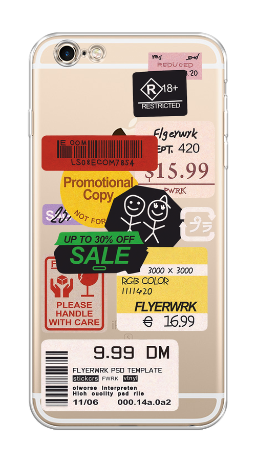 

Чехол на Apple iPhone 6 Plus/6S Plus "Коллаж из наклеек", Красный;желтый;зеленый;белый, 10550-1