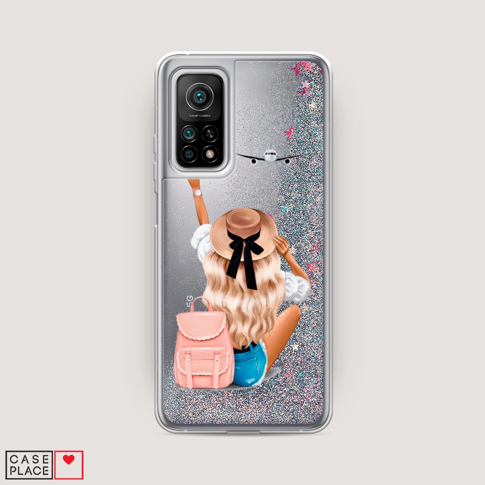 

Жидкий чехол с блестками "Автостопом самолетом" на Xiaomi Mi 10T