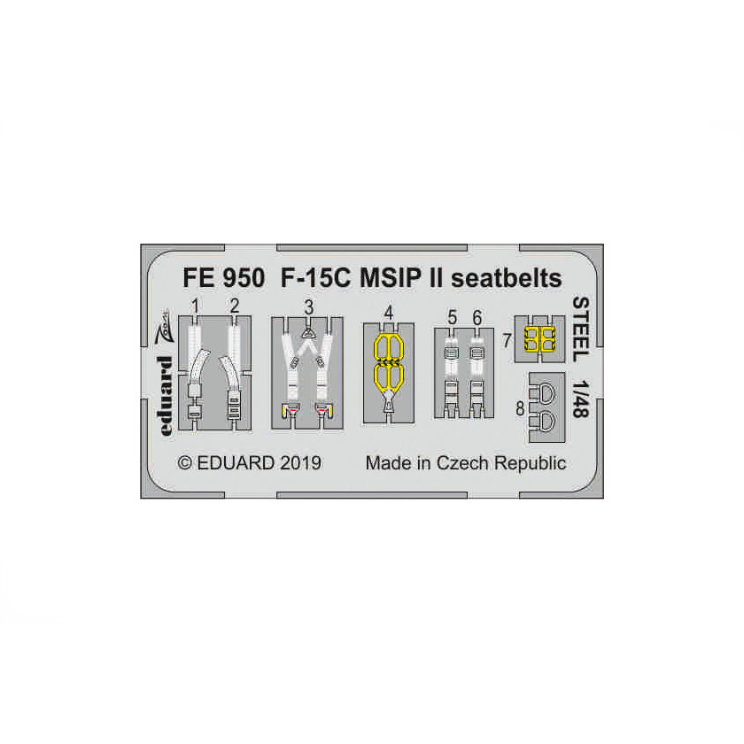 

FE950 Eduard 1/48 Фототравление F-15C MSIP II стальные ремни, Однотонный, FE950
