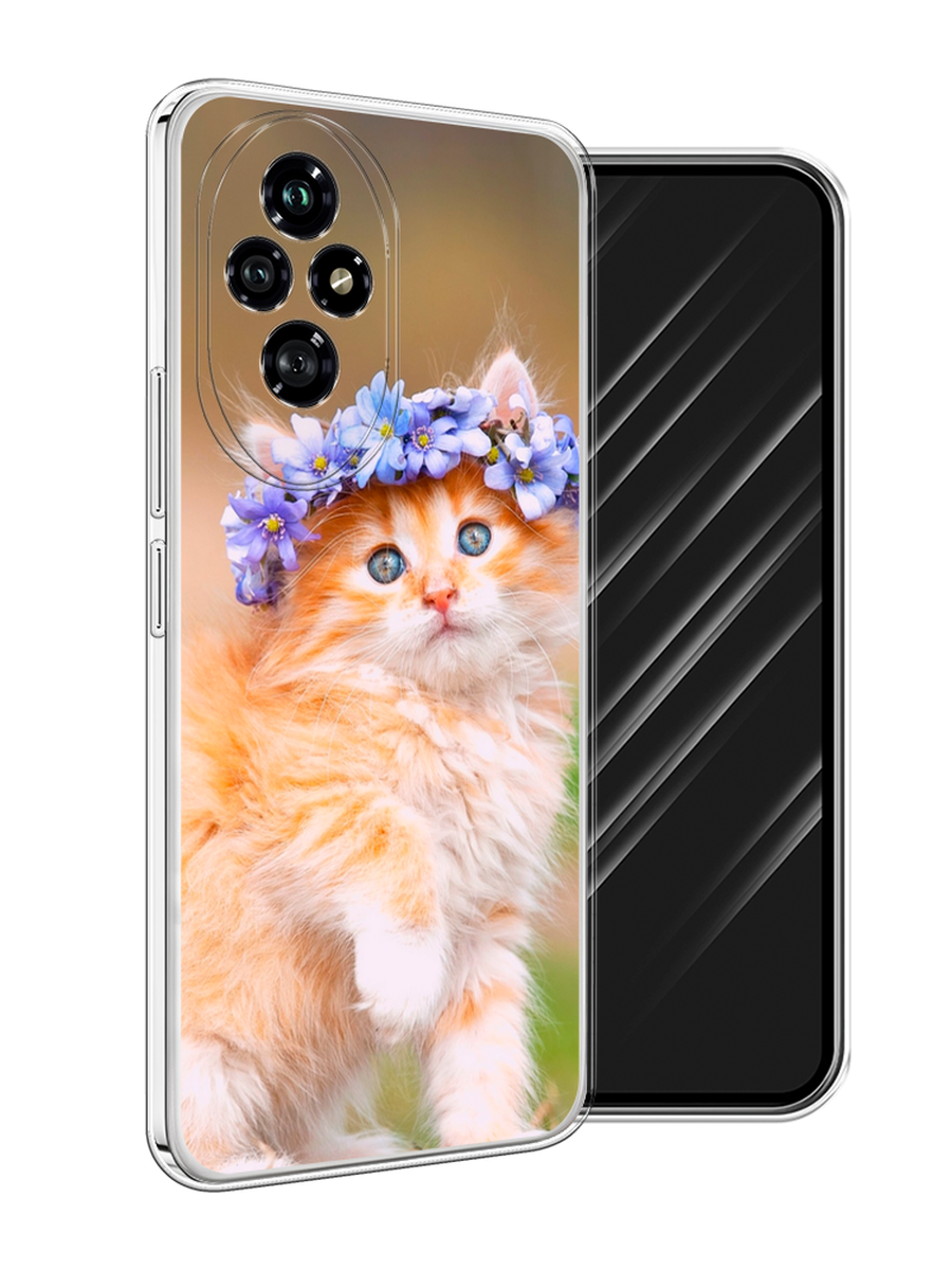 

Чехол Awog на Honor 200 "Рыжий кот в венке", Коричневый;синий, 6124750-1