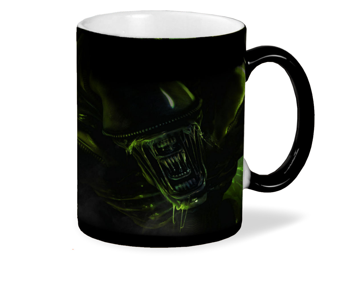 

Кружка хамелеон черный CoolPodarok aliens colonial marines Чужой зелёные тона