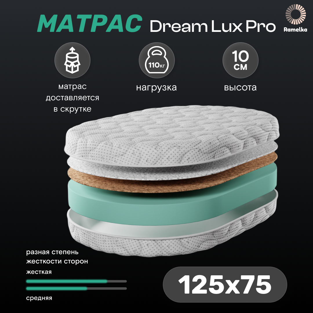 Матрас в кроватку для новорожденных Ramelka Mattress DREAM LUX PRO 125х75x10