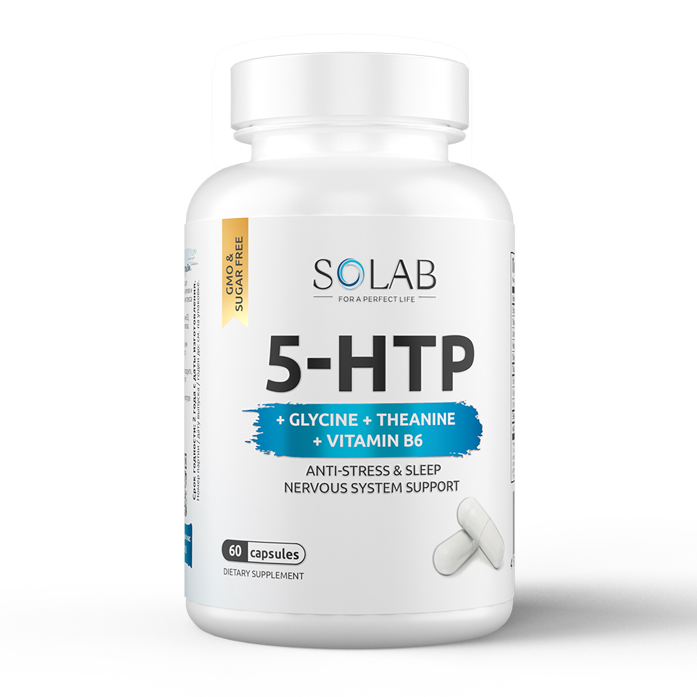 5-HTP Гидрокситриптофан с глицином, теанином и витамином B6, 60 капсул