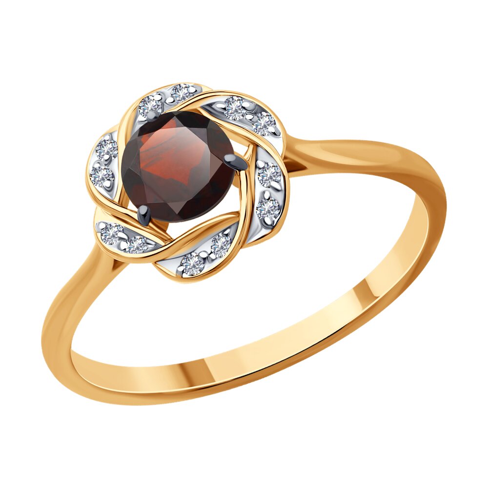 

Кольцо из красного золота р. , Diamant 51-310-01746-3, фианит/гранат, 51-310-01746-3