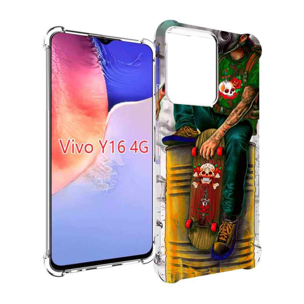 

Чехол MyPads скейтер в противогазе для Vivo Y16 4G/ Vivo Y02S, Прозрачный, Tocco
