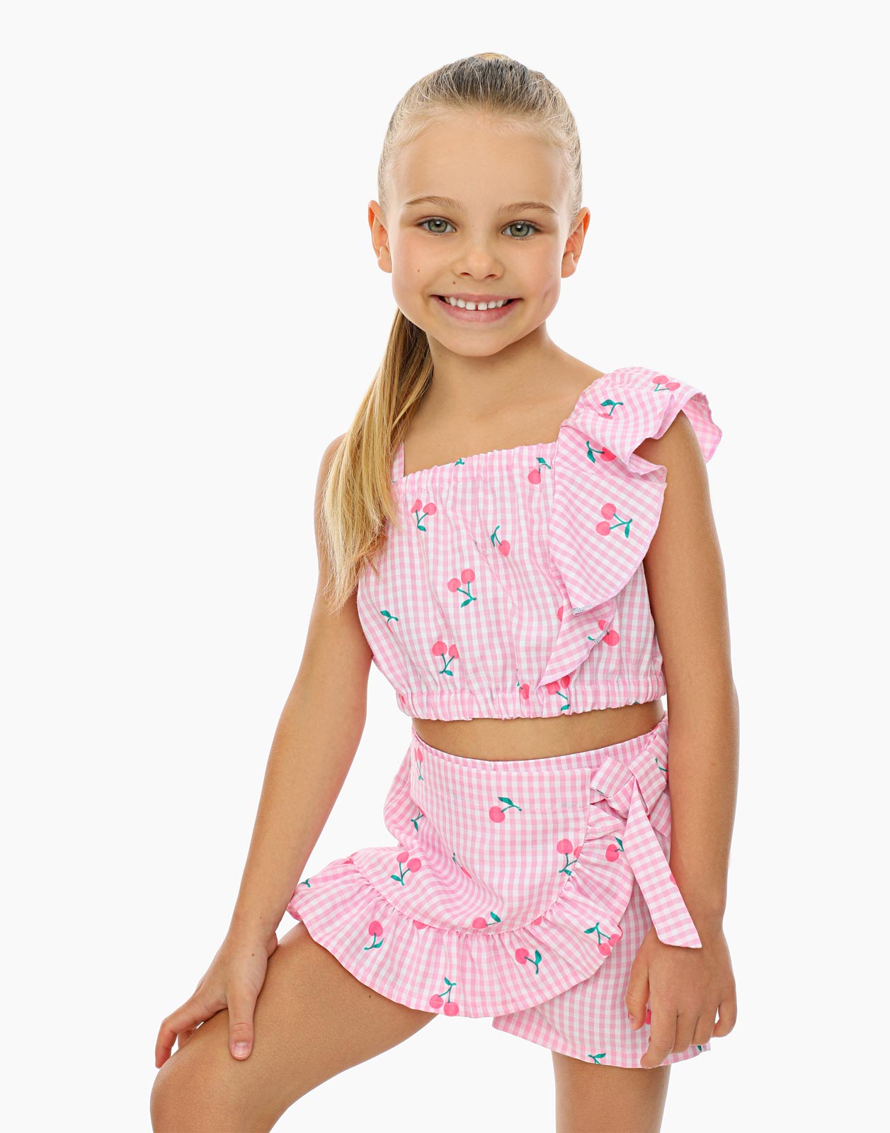 Розовые шорты Comfort с принтом и оборками для девочки р.110