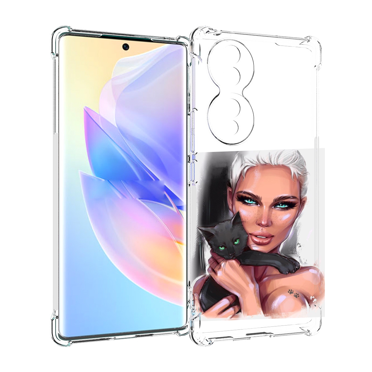 

Чехол MyPads девушка-с-черным-котиком женский для Honor 70, Прозрачный, Tocco