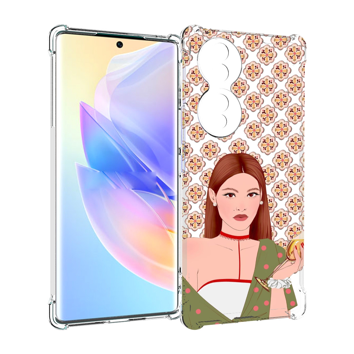

Чехол MyPads девушка-с-вином-рисунок женский для Honor 70, Прозрачный, Tocco