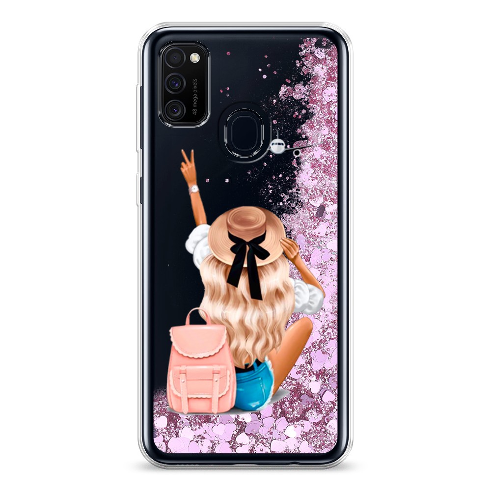 

Жидкий чехол с блестками "Автостопом самолетом" на Samsung Galaxy M21, 29794-1